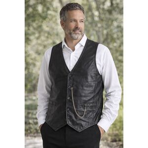 Vintage Byrnes & Baker Leather Vest Mens 38 Black Vintage Biker Classic * Notes